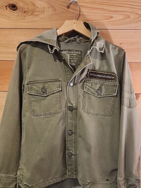 American Eagle Outfitters Olive Green Military Field Jacket with Hood